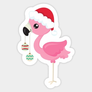 Christmas Flamingo, Santa Hat, Christmas Ornaments Sticker